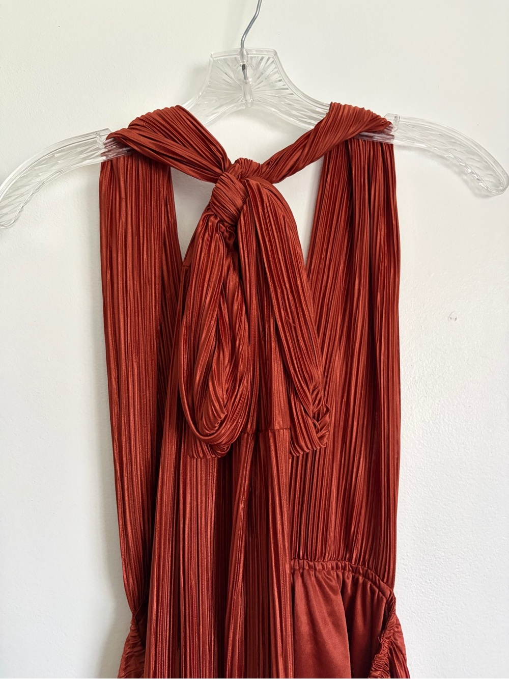 Rust Pleated High-Low Romper Dress - Picture 4 of 5